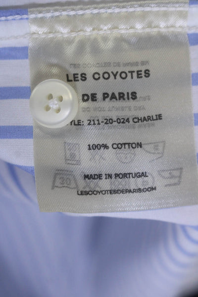 Les Coyotes De Paris Womens Cotton Striped Button Down Shirt Blue Size 36