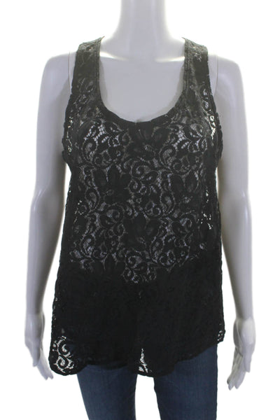 Theory Womens Lace Scoop Neck Sleeveless Tank Blouse Black Size L