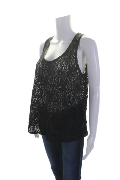 Theory Womens Lace Scoop Neck Sleeveless Tank Blouse Black Size L