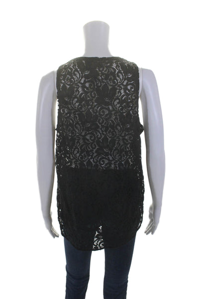 Theory Womens Lace Scoop Neck Sleeveless Tank Blouse Black Size L