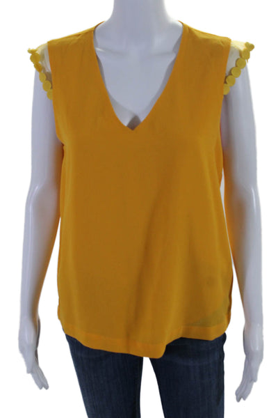 Suncoo Womens Embroidered V-Neck Sleeveless Pullover Blouse Top Yellow Size T2