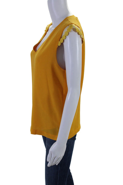 Suncoo Womens Embroidered V-Neck Sleeveless Pullover Blouse Top Yellow Size T2