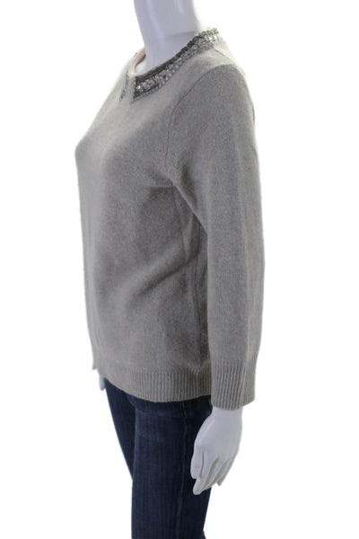 J Crew Womens Cashmere Knit Round Neck Pullover Sweater Top Gray Size M