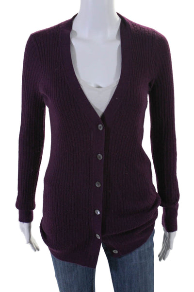 Vince Womens Cashmere Knit V-Neck Button Up Cardigan Sweater Purple Size S