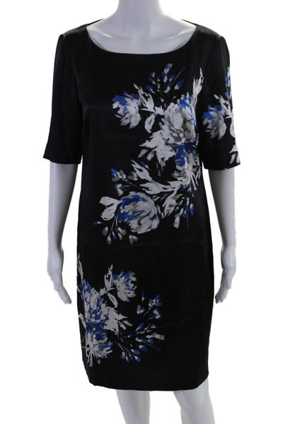 St. John Boutiques Womens Silk Floral Short Sleeve Zip Up Dress Black Size 8