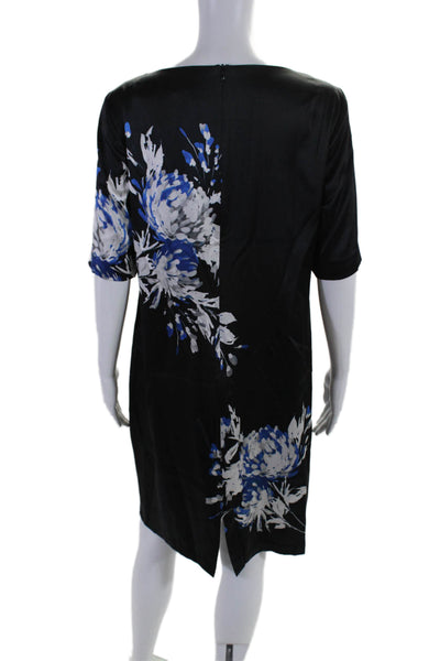 St. John Boutiques Womens Silk Floral Short Sleeve Zip Up Dress Black Size 8