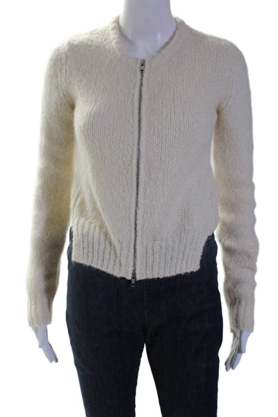 ALC Womens Alpaca Low-High Long Sleeved Round Neck Zipped Sweater White Size XS