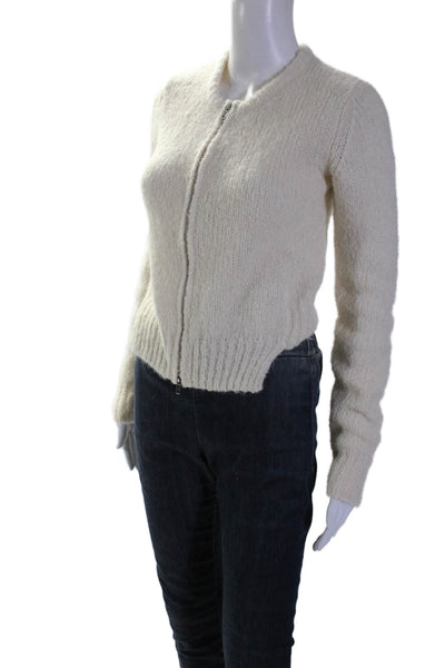 ALC Womens Alpaca Low-High Long Sleeved Round Neck Zipped Sweater White Size XS