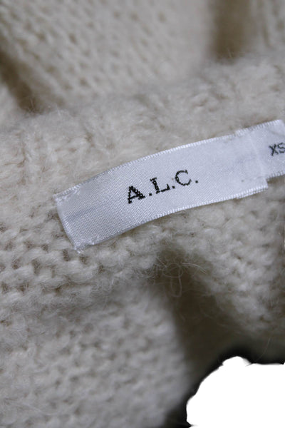 ALC Womens Alpaca Low-High Long Sleeved Round Neck Zipped Sweater White Size XS