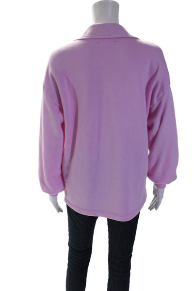 Xirena Women's Collared Long Sleeves Slit Hem Pullover Sweatshirt Pink Size S