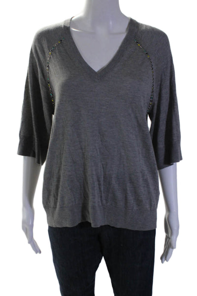 Zadig & Voltaire Deluxe Womens Silk Wool Gray Crystal Detail Blouse Top Size S