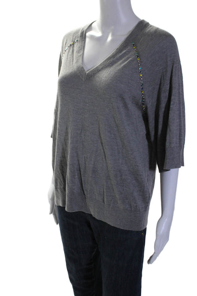 Zadig & Voltaire Deluxe Womens Silk Wool Gray Crystal Detail Blouse Top Size S