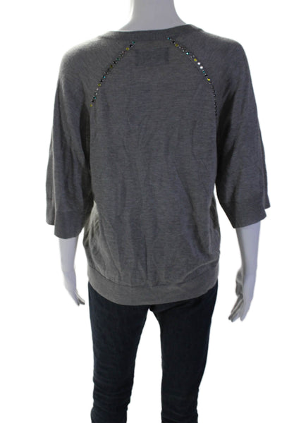 Zadig & Voltaire Deluxe Womens Silk Wool Gray Crystal Detail Blouse Top Size S