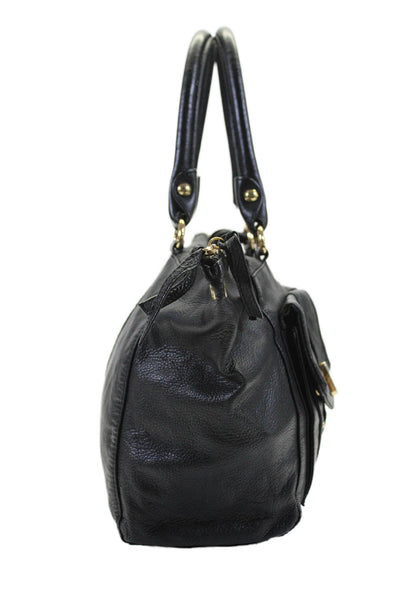 La Victoire Womens Leather Gold Tone Hardware Top Handle Hobo Bag Black Size M