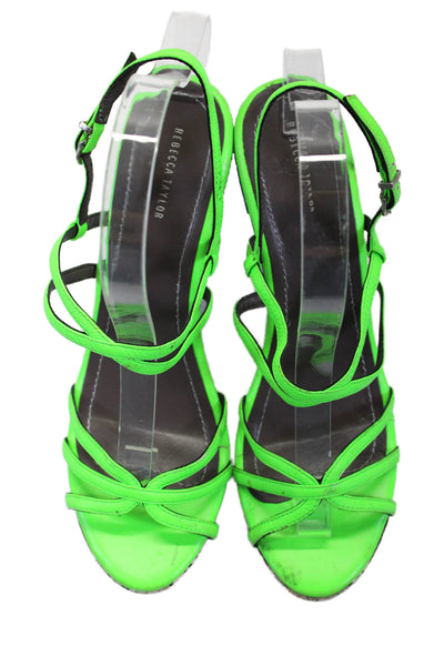 Rebecca Taylor Womens Leather Strappy Heels Neon Green Multicolor Size 9