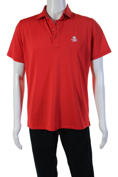 G/Fore Mens Short Sleeve Collared Skull & Crossbones Polo Shirt Red Size Medium