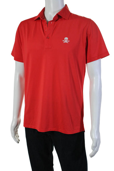 G/Fore Mens Short Sleeve Collared Skull & Crossbones Polo Shirt Red Size Medium