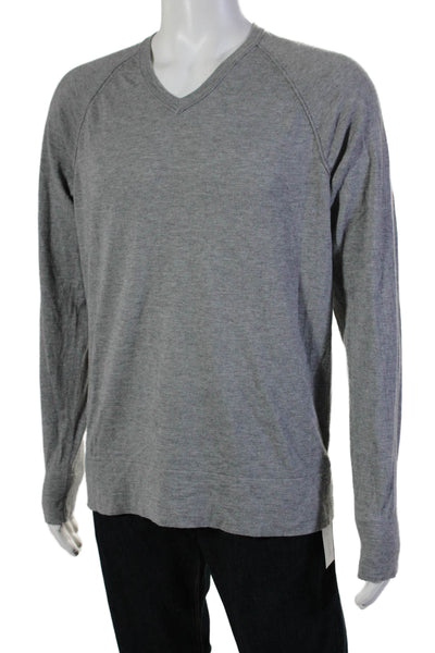 James Perse Mens Long Sleeve V Neck Sweatshirt Gray Wool Size 3