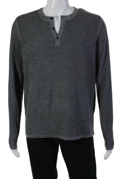 Vince Mens Long Sleeve Crew Neck Waffle Knit Sweatshirt Gray Wool Size Large