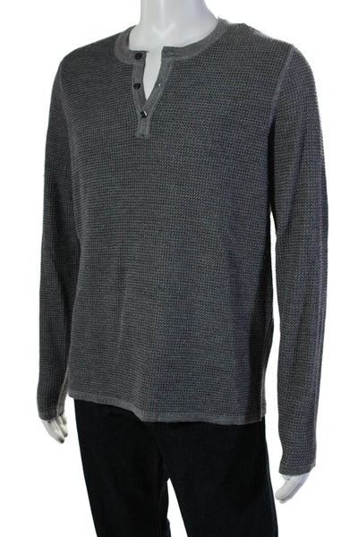 Vince Mens Long Sleeve Crew Neck Waffle Knit Sweatshirt Gray Wool Size Large