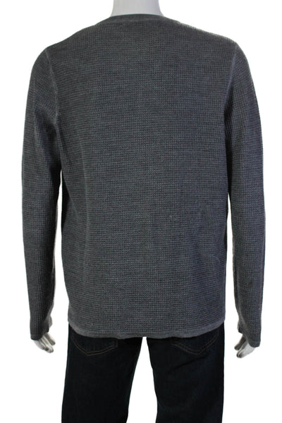 Vince Mens Long Sleeve Crew Neck Waffle Knit Sweatshirt Gray Wool Size Large