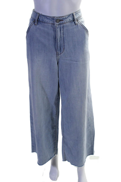 Hidden Womens Cotton Zip Button Wide Leg Hem Fray Denim Jeans Blue Size EUR 27