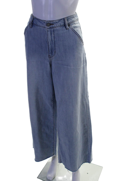 Hidden Womens Cotton Zip Button Wide Leg Hem Fray Denim Jeans Blue Size EUR 27