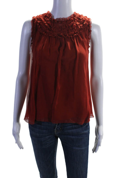 Unsubscribed Womens Silk Sleeveless Textured V-neck Tie Front Blouse Red Size M