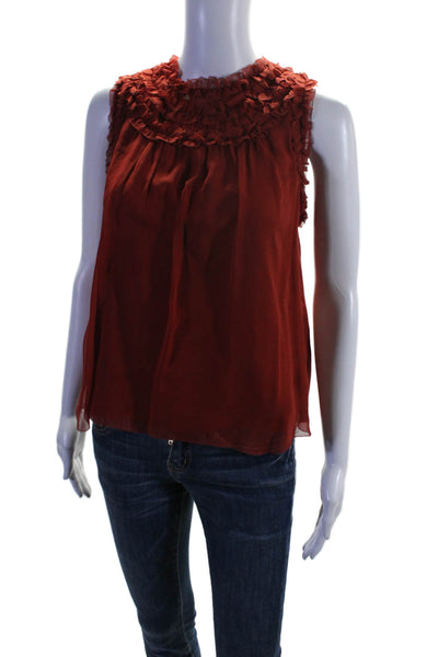 Unsubscribed Womens Silk Sleeveless Textured V-neck Tie Front Blouse Red Size M