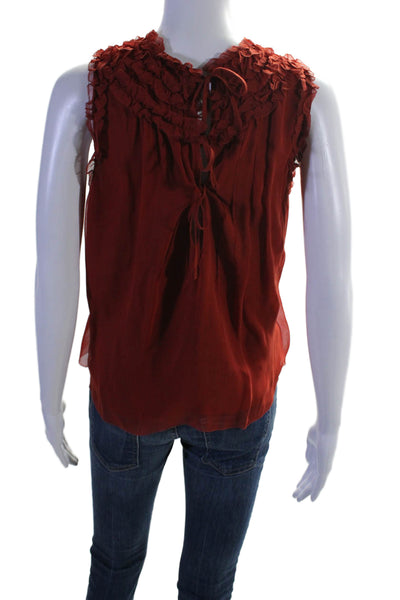 Unsubscribed Womens Silk Sleeveless Textured V-neck Tie Front Blouse Red Size M