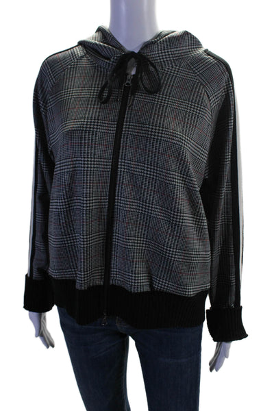 Pam & Gela Womens Gray Plaid Full Zip Long Sleeve Hooded Sweatshirt Size L