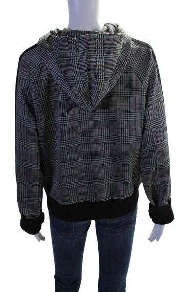 Pam & Gela Womens Gray Plaid Full Zip Long Sleeve Hooded Sweatshirt Size L