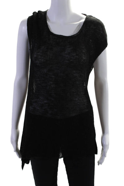 Eileen Fisher Womens Cap Sleeve Scoop Neck Open Knit Top Black Size Medium