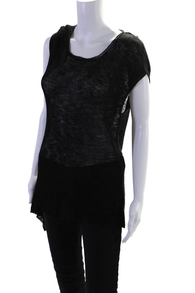 Eileen Fisher Womens Cap Sleeve Scoop Neck Open Knit Top Black Size Medium