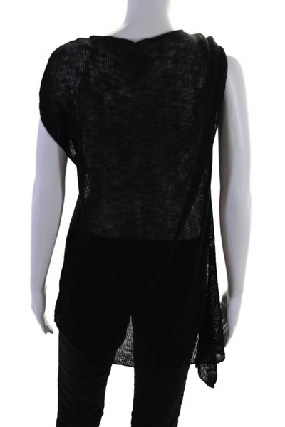 Eileen Fisher Womens Cap Sleeve Scoop Neck Open Knit Top Black Size Medium