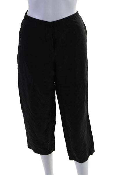 Eileen Fisher Womens Zipper Fly High Rise Straight Cropped Pants Black Size PM