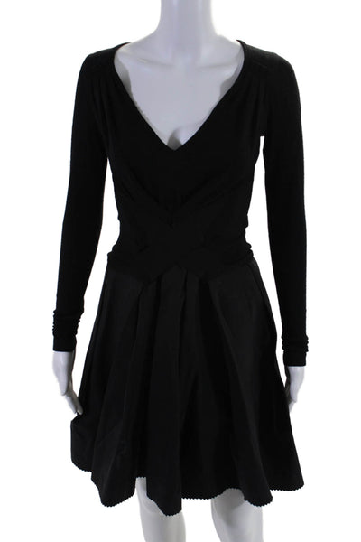 Donna Karan Womens Long sleeve V-neck Pullover Dress Black Size M