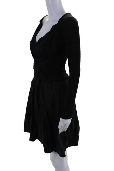 Donna Karan Womens Long sleeve V-neck Pullover Dress Black Size M