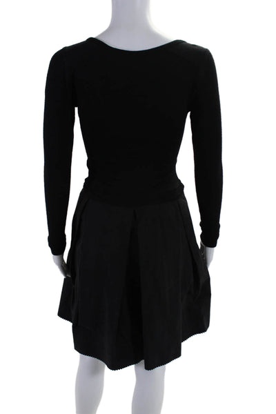 Donna Karan Womens Long sleeve V-neck Pullover Dress Black Size M