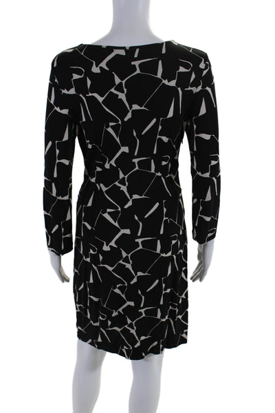 Hobbs London Women Cotton Abstract Long Sleeve Round Neck Dress Black Size 8