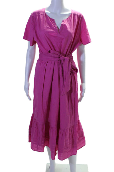 J Crew Womens Cotton Short Sleeve V-neck Tie Dress Pink Size 16