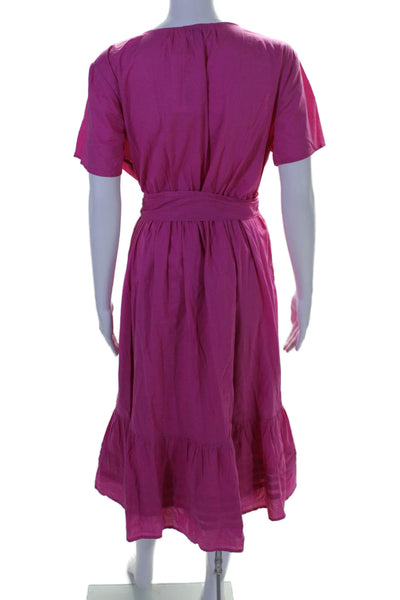 J Crew Womens Cotton Short Sleeve V-neck Tie Dress Pink Size 16