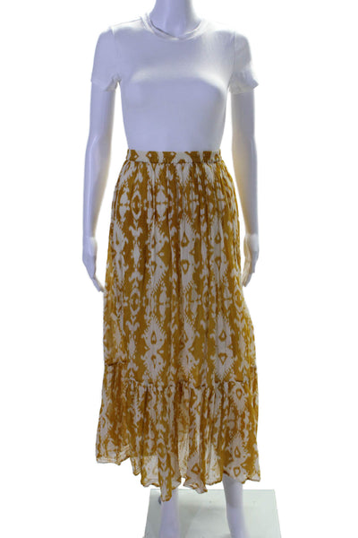 Mes Demoiselles Womens Abstract Elastic Waist Slip-on Maxi Skirt Yellow Size 44