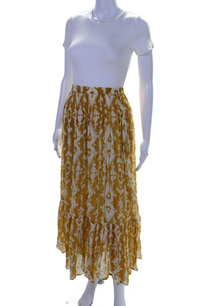 Mes Demoiselles Womens Abstract Elastic Waist Slip-on Maxi Skirt Yellow Size 44