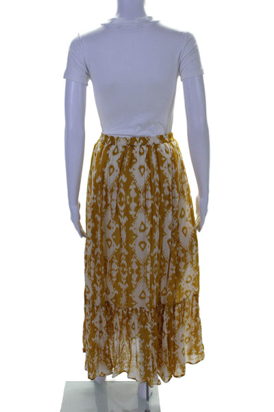 Mes Demoiselles Womens Abstract Elastic Waist Slip-on Maxi Skirt Yellow Size 44