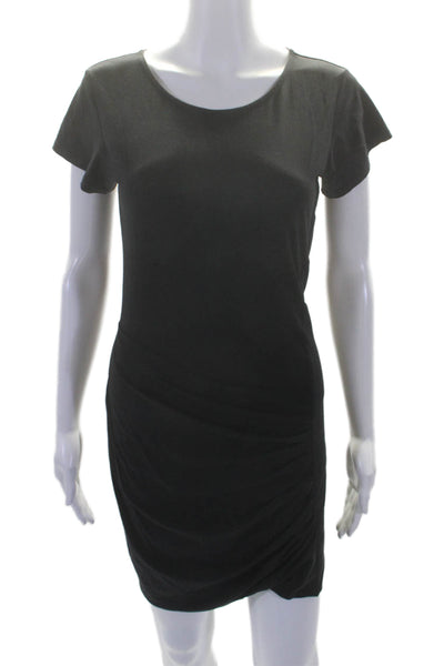 Theory Womens Cotton Round Neck Ruched Short Sleeved Dress Black Size S