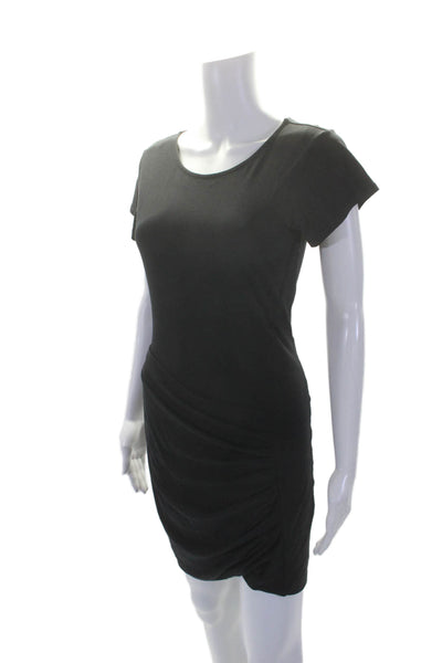 Theory Womens Cotton Round Neck Ruched Short Sleeved Dress Black Size S