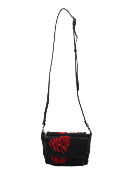 Jamin Puech Womens Beaded Multi-Compartment Adjustable Shoulder Bag Purse Black