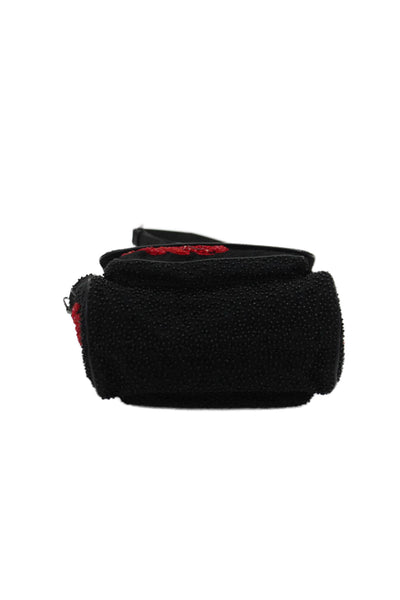 Jamin Puech Womens Beaded Multi-Compartment Adjustable Shoulder Bag Purse Black