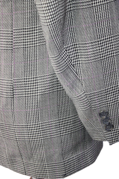 Givenchy Mens Plaid Wide Lapel Two Button Blazer Black White Wool Size 42